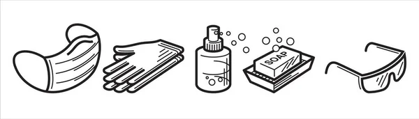 Antivirális védelem és higiéniai termékek készlete Jogdíjmentes Stock Illusztrációk