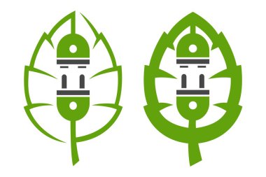 Çevre dostu enerjiyi gösteren yeşil yapraklı elektrik konnektörü