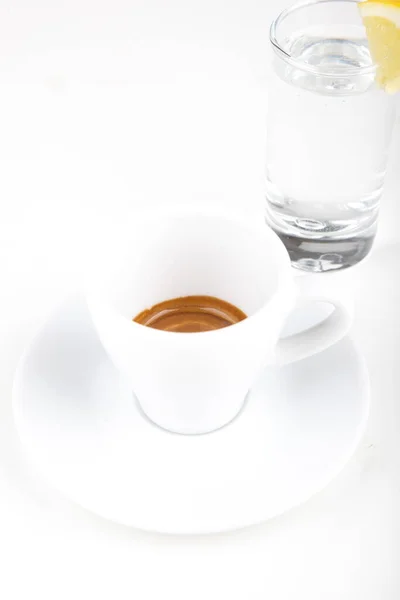 Espresso Con Acqua Bicchiere Trasparente Limone — Foto Stock