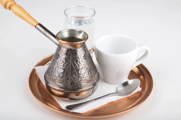 Турецька Кава Склянкою Води Таці — стокове фото