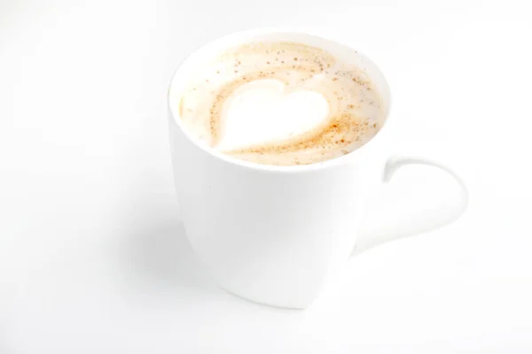 Morgens Köstlicher Cappuccino Einer Großen Weißen Tasse Auf Weißem Hintergrund — Stockfoto