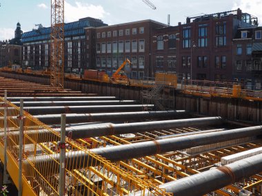 Construction site  with tubes and structure steel background
