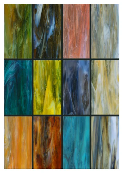 Voorbeelden van verschillende kleurrijke gebrandschilderd glas Stockfoto