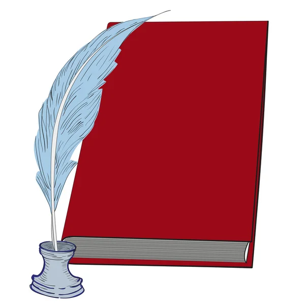 Pluma con tintero y libro — Archivo Imágenes Vectoriales