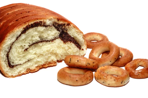 Brötchen mit Mohn und Bagels — Stockfoto