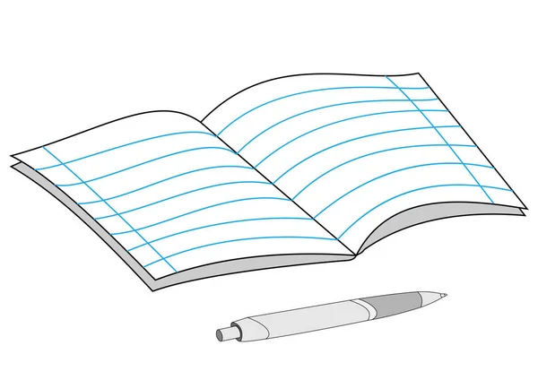 Illustrazione Taccuino Aperto Penne Isolate Sfondo Bianco — Vettoriale Stock