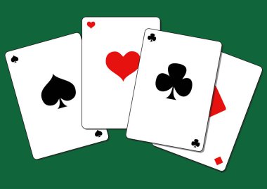 Illustration of four playing cards of aces on a green background clipart