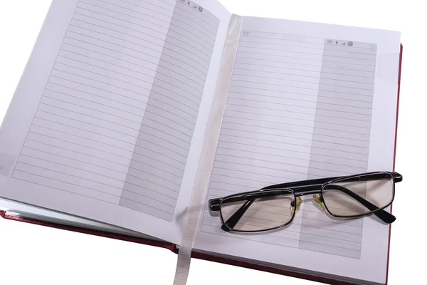 Tagebuch und Brille — Stockfoto