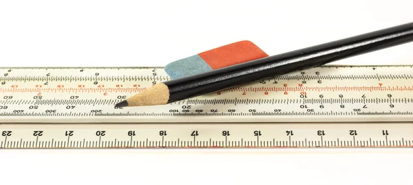 Χάρακα μολύβι και γόμα — Φωτογραφία Αρχείου