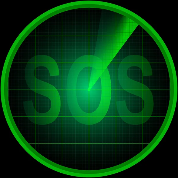 Pantalla de radar con la palabra SOS — Vector de stock