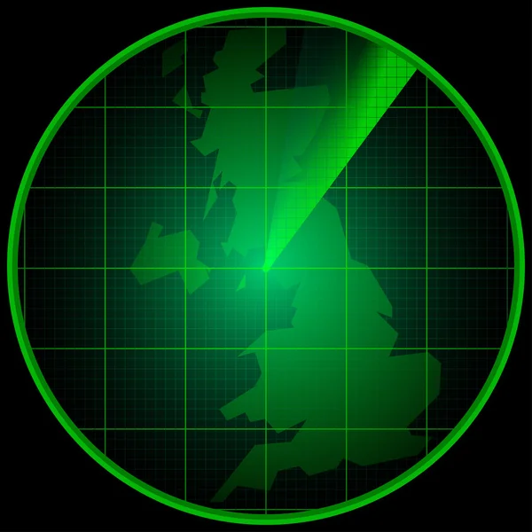 Radar screen with the silhouette of the Great Britain — 图库矢量图片