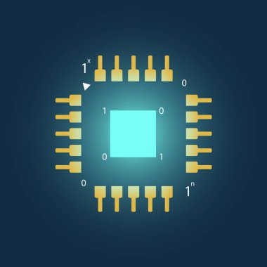 Karanlık bir arkaplan üzerinde dijital entegre bir mikro devrenin kavramsal çizimi