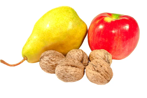 苹果梨和核桃 — 图库照片