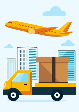 Kargo teslimat hizmetinin yol ve hava taşımacılığı konsepti