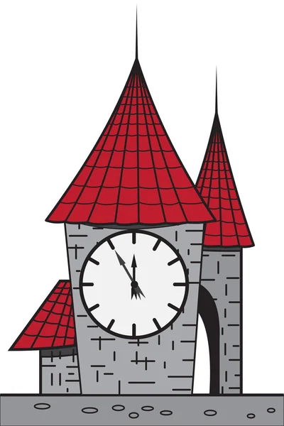 Château de dessin animé avec une horloge — Image vectorielle