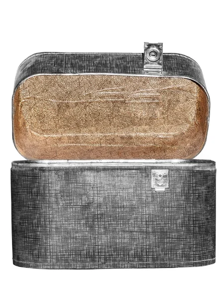 Vecchia valigia aperta con un blocco vassoio — Foto Stock