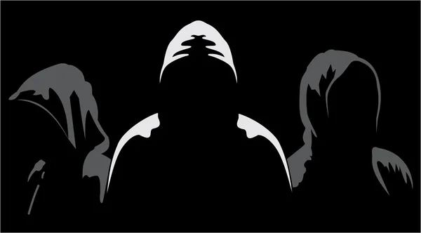 Silhouettes of three anonymous — Stock Vector