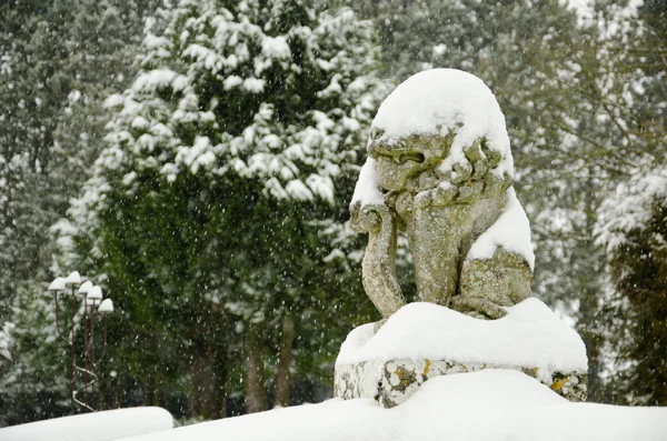 Winteranfang, Herbstende, Blätter unter Schnee — Stockfoto