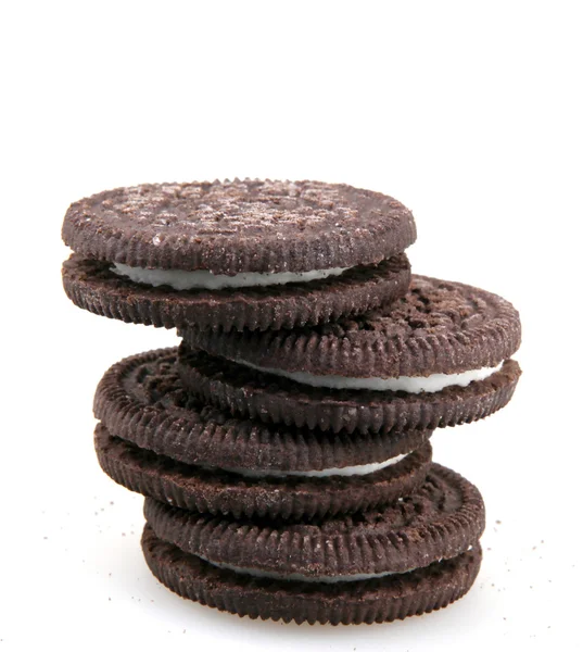 AYTOS, BULGARIA - MARCH 06, 2016: Oreo isolated on white background. Oreo is a sandwich cookie consisting of two chocolate disks with a sweet cream filling in between. — Stock Photo, Image