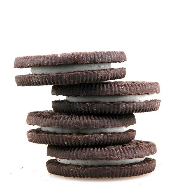AYTOS, BULGARIA - MARCH 06, 2016: Oreo isolated on white background. Oreo is a sandwich cookie consisting of two chocolate disks with a sweet cream filling in between. — Stock Photo, Image