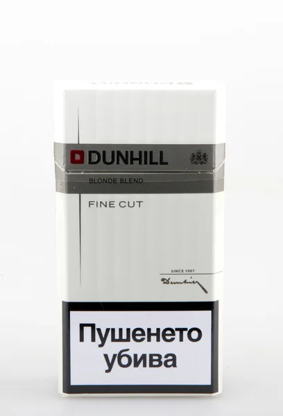 AYTOS, BULGARIA - MARCH 12, 2016: Dunhill Cigarettes Isolated On White. Dunhill cigarettes are a luxury brand of cigarettes made by the British American Tobacco company. — Stock Photo, Image