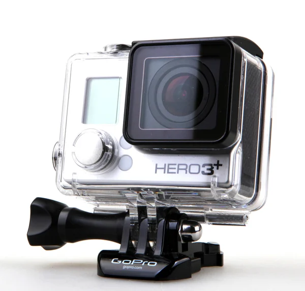 AYTOS, BULGARIA - MARCH 12, 2016: GoPro HERO3+ Black Edition isolated on white background. GoPro is a brand of high-definition personal cameras, often used in extreme action video photography. — Stock Photo, Image
