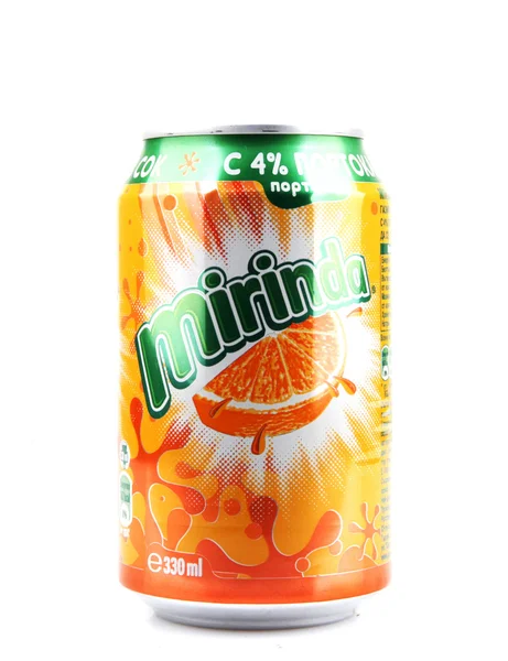AYTOS, BULGARIA - APRIL 03, 2016: Mirinda isolated on white background. Mirinda is a brand of soft drink originally created in Spain in 1959, with global distribution. — Stock Photo, Image