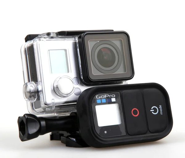 AYTOS, BULGARIA - JULY 07, 2016: GoPro HERO3+ Black Edition isolated on white background. GoPro is a brand of high-definition personal cameras, often used in extreme action video photography. — Stock Photo, Image