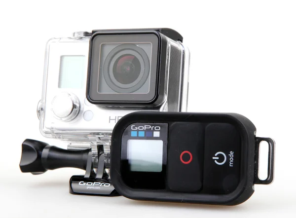 AYTOS, BULGARIA - JULY 07, 2016: GoPro HERO3+ Black Edition isolated on white background. GoPro is a brand of high-definition personal cameras, often used in extreme action video photography. — Stock Photo, Image