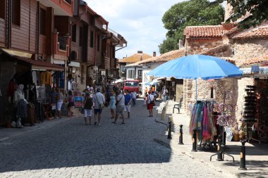Nesebar, Bulgaristan - Ağustos 29: Ağustos 29, eski şehir ziyaret 2014 yılında nesebar, Bulgaristan. Nesebar 1956 yılında müze kent, unesco tarafından Arkeoloji ve mimari rezervasyon olarak ilan edildi.