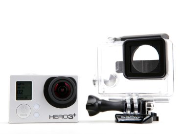 Aytos, Bulgaristan - 15 Ekim 2014: Gopro Hero3 Black Edition beyaz arka plan üzerinde izole. GoPro HD kişisel kameralar, genellikle aşırı eylem video fotoğrafçılıkta kullanılan markasıdır..