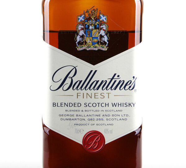 AYTOS, BULGARIA - DECEMBER 29, 2014: Bottle of Ballantine's Finest old scotch whiskey. Ballantine's is a range of blended Scotch whiskies produced by Pernod Ricard in Dumbarton, Scotland.