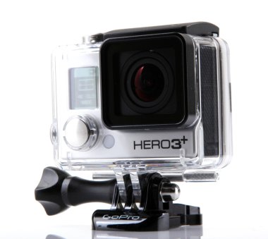 Aytos, Bulgaristan - Januari 04, 2015: Gopro Hero3 Black Edition beyaz arka plan üzerinde izole. GoPro HD kişisel kameralar, genellikle aşırı eylem video fotoğrafçılıkta kullanılan markasıdır..