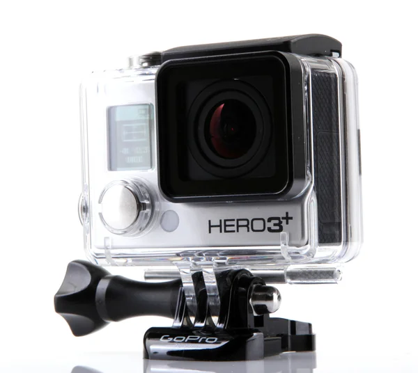 Aytos, Bulharsko - Januari 04 2015: Gopro Hero3 Black Edition izolovaných na bílém pozadí. GoPro je značka osobní high-definition kamery, často používané v extremních video fotografie. — Stock fotografie