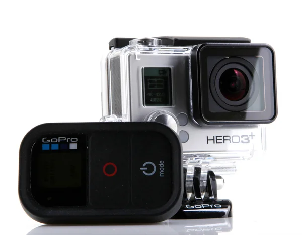 Aytos, Bulharsko - Januari 04 2015: Gopro Hero3 Black Edition izolovaných na bílém pozadí. GoPro je značka osobní high-definition kamery, často používané v extremních video fotografie. — Stock fotografie