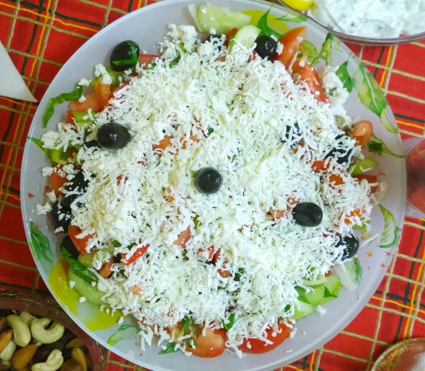 Traditionele Bulgaarse Salade Shopska Salade — Stockfoto