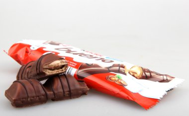 AYTOS, BULGARIA - APRIL 03, 2015: Kinder Bueno Chocolate Candy Bar. Kinder Bueno Is A Chocolate Bar Made By Italian Confectionery Maker Ferrero. clipart