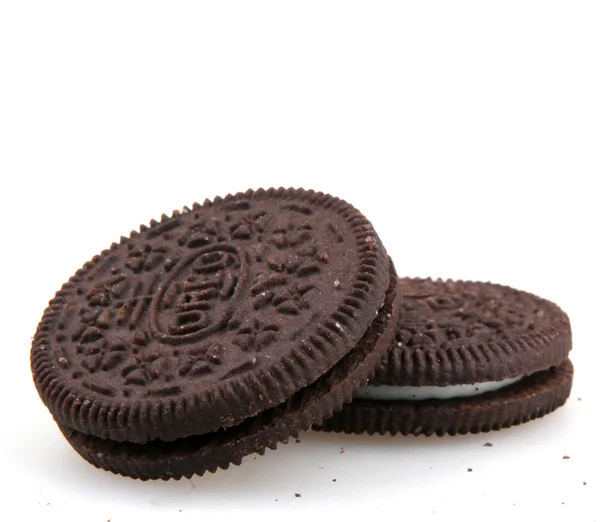 AYTOS, BULGARIA - APRIL 03, 2015: Oreo isolated on white background. Oreo is a sandwich cookie consisting of two chocolate disks with a sweet cream filling in between. — Stock Photo, Image