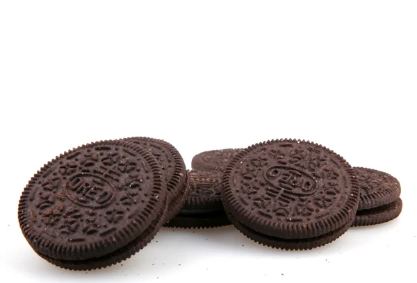 AYTOS, BULGARIA - APRIL 03, 2015: Oreo isolated on white background. Oreo is a sandwich cookie consisting of two chocolate disks with a sweet cream filling in between. — Stock Photo, Image