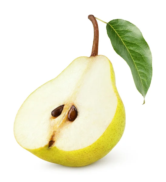 Metà del frutto della pera gialla isolato su bianco — Foto Stock