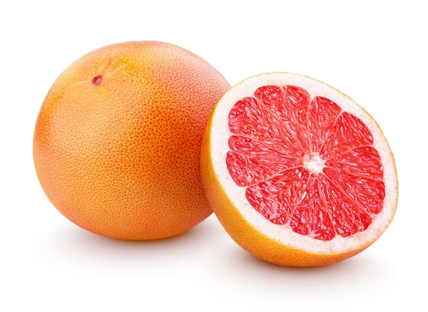 Спелые цитрусовые грейпфруты с наполовину изолированными на белом — стоковое фото