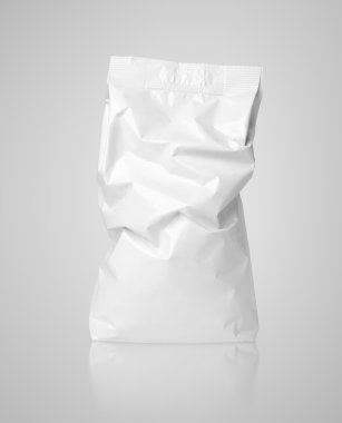 Crumpled blank paper bag package with creases on gray clipart