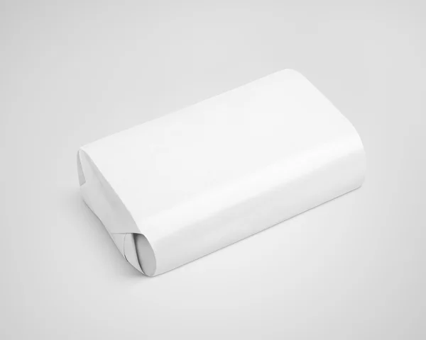 White soap wrap box package on gray — Stock Photo, Image