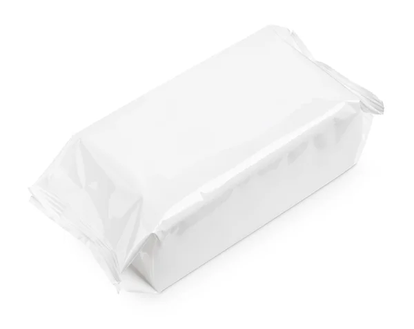 Vlhčené ubrousky balíček izolované na bílém — Stock fotografie