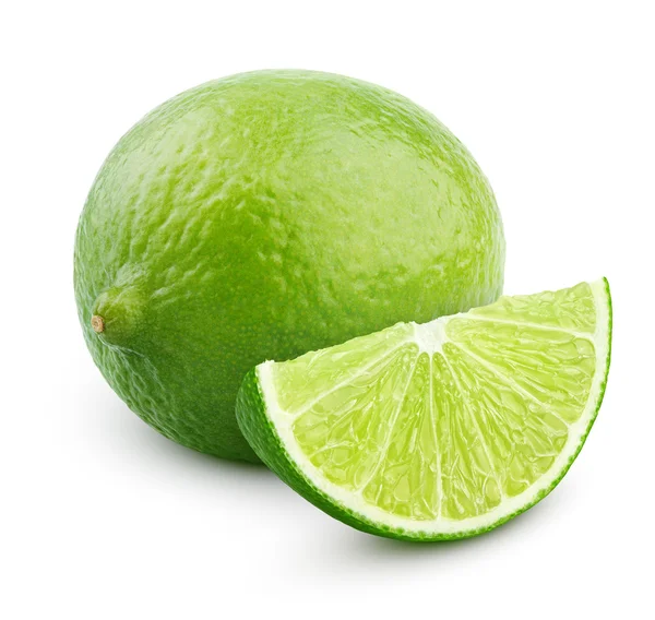 Citrus lime frukt med skiva isolerad på vit — Stockfoto