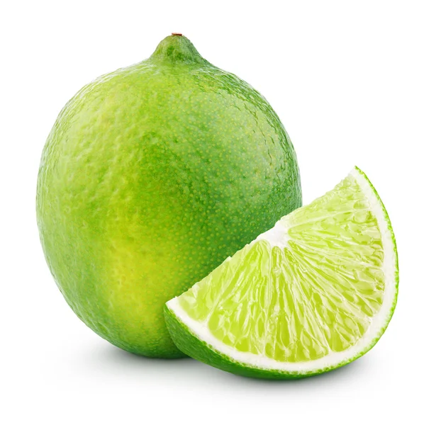 Citrus lime frukt med skiva isolerad på vit — Stockfoto