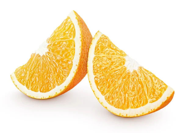 Fatias de citrinos de laranja isoladas em branco — Fotografia de Stock