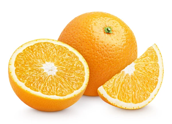 Frutas cítricas de laranja com corte isolado sobre branco — Fotografia de Stock