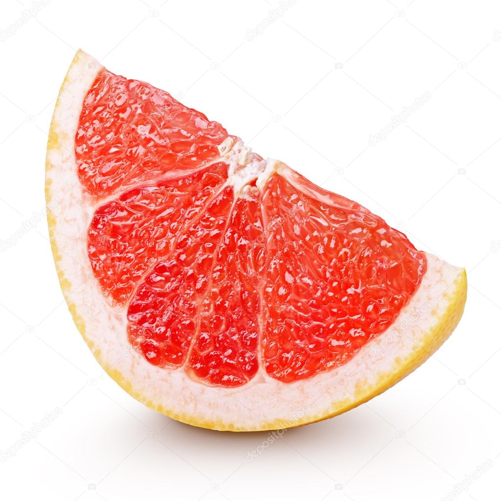 Slice of grapefruit citrus fruit isolated on white