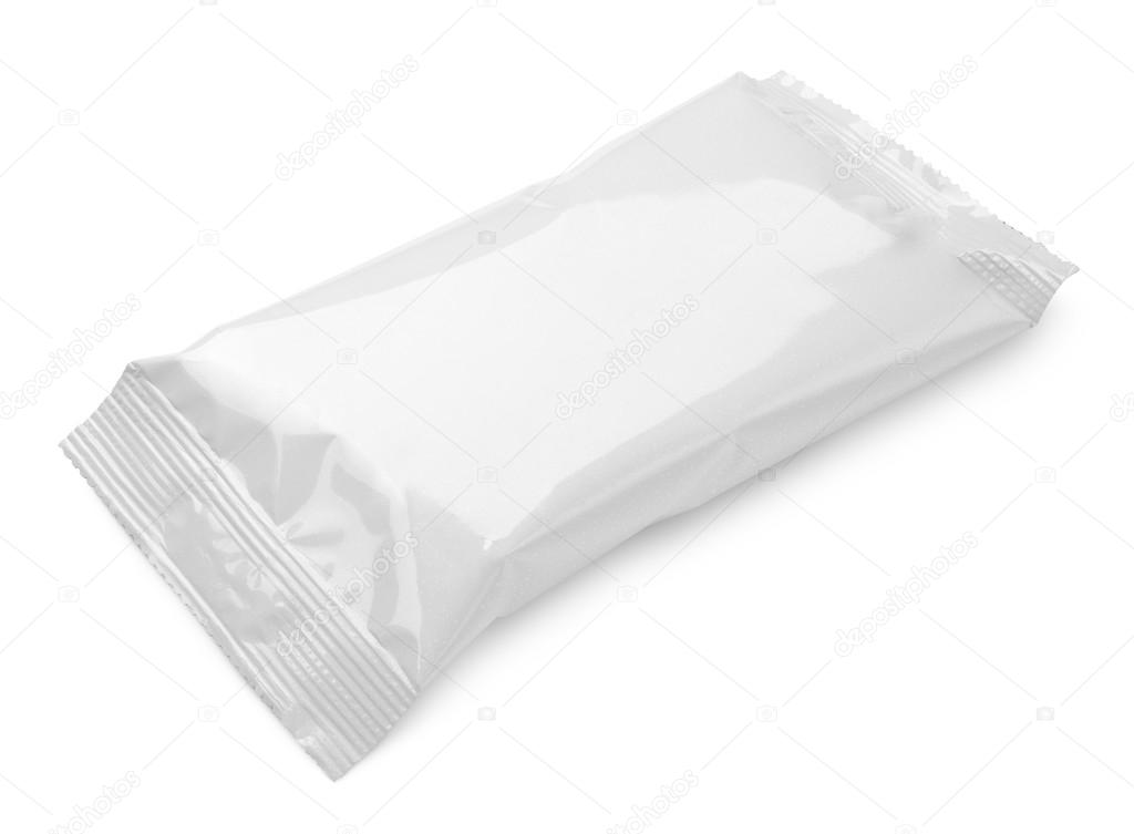 Blank plastic pouch food packaging on white